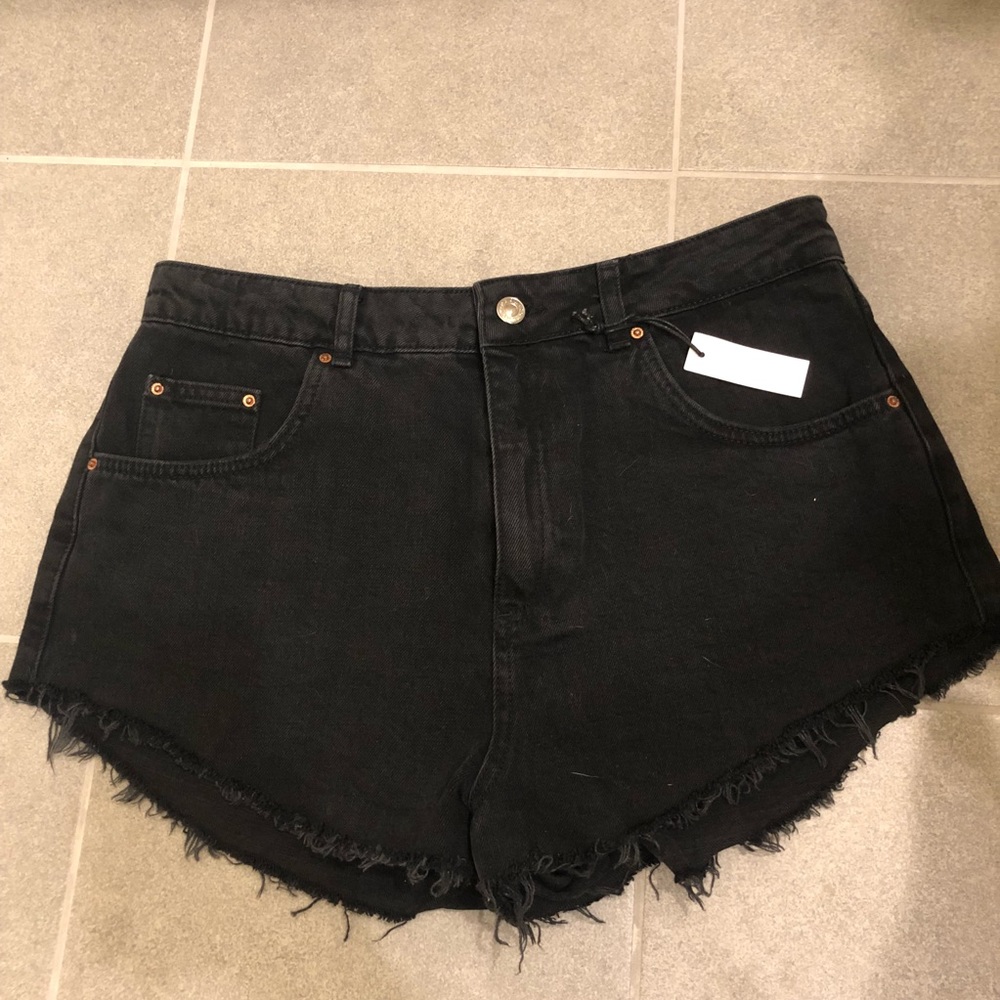 Topshop Mom black denim cut off shorts